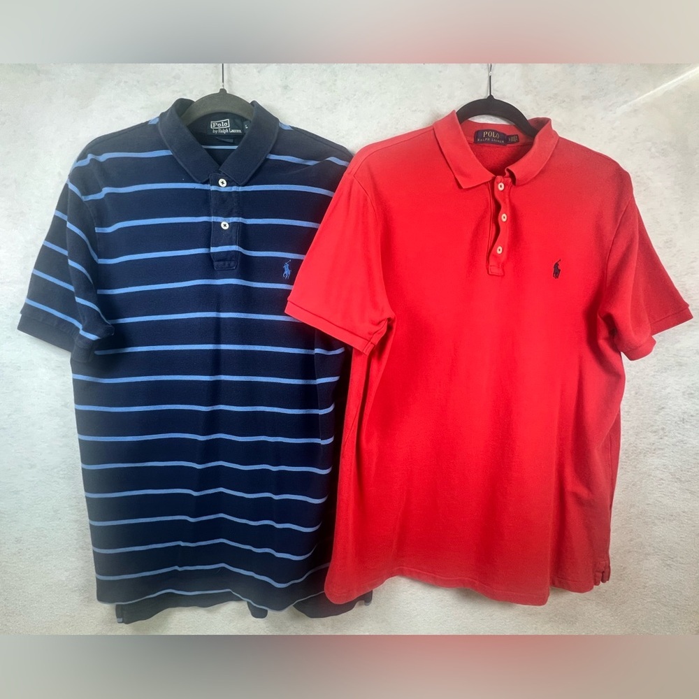 Polo Ralph Lauren Men’s Classic Fit Polo Shirts Lot of 2 large Blue & Red D36